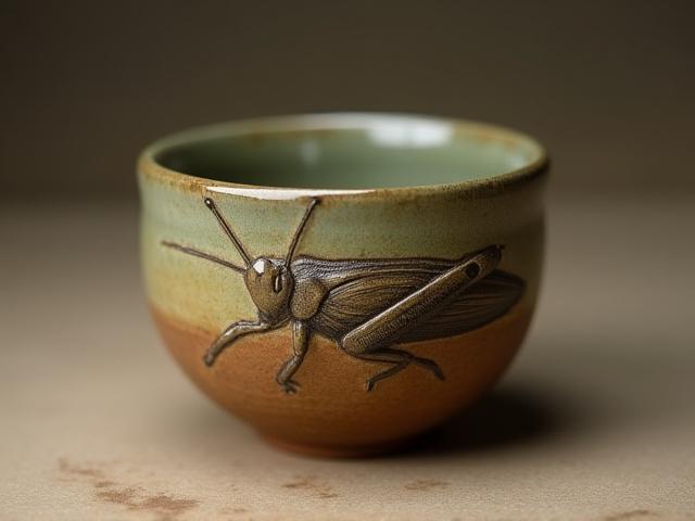 バッタの姿をデザインした湯呑み